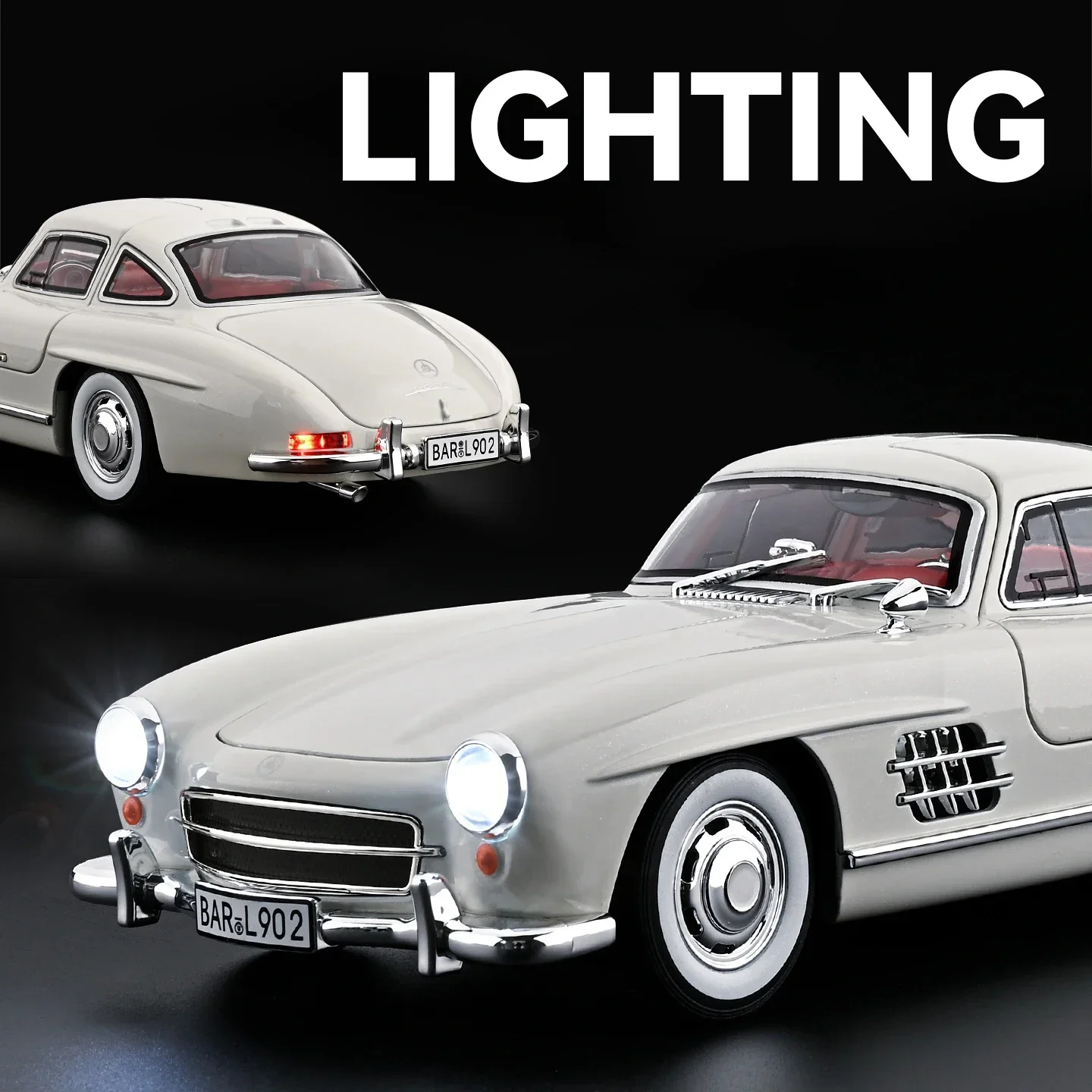 Modèle de voiture en alliage de supercar 1:18 300SL, son et lumière, jouet à collectionner pour enfants, cadeau d'anniversaire