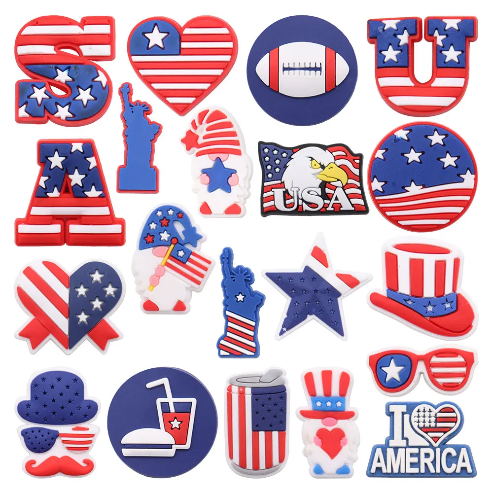 1-20PCS Shoe Charms Love America Glasses Heart Hat Liberty Hole Slipper Accessories Sandal Shoes Ornaments Button Decorations