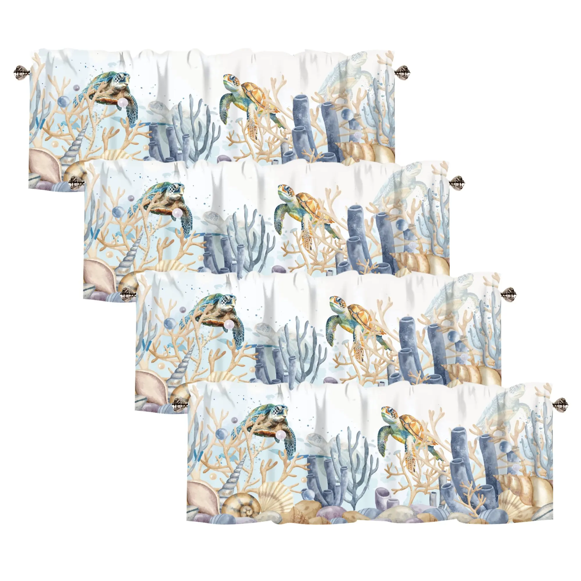 

4 Pack Curtain Valances for Windows , Marine Turtles Short Curtains Window Treatments Rod Pocket for Kitchen Bathroom Bedroom