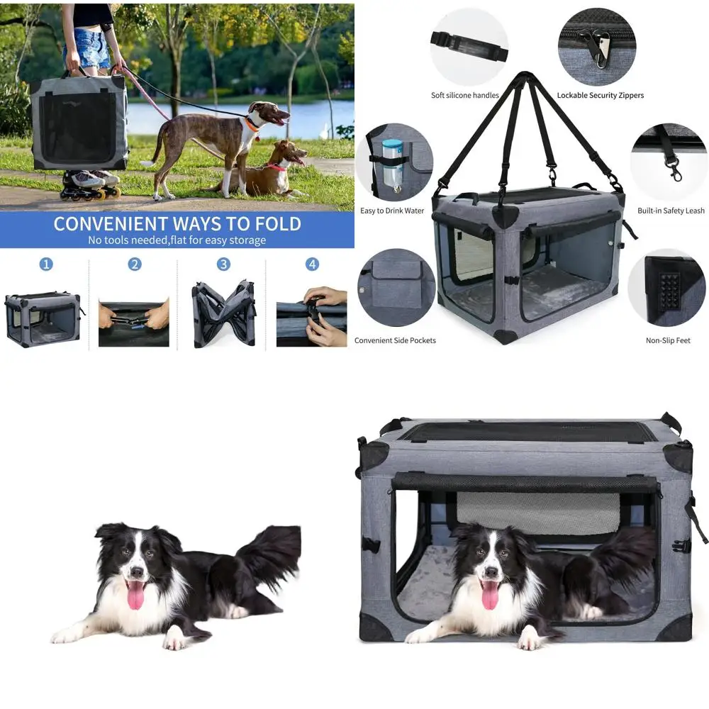 

Portable 24 Soft Sided Dog Crate for Small Dogs - 4-Door Foldable Travel Carrier, Suitable for Indoor & Outdoor Use