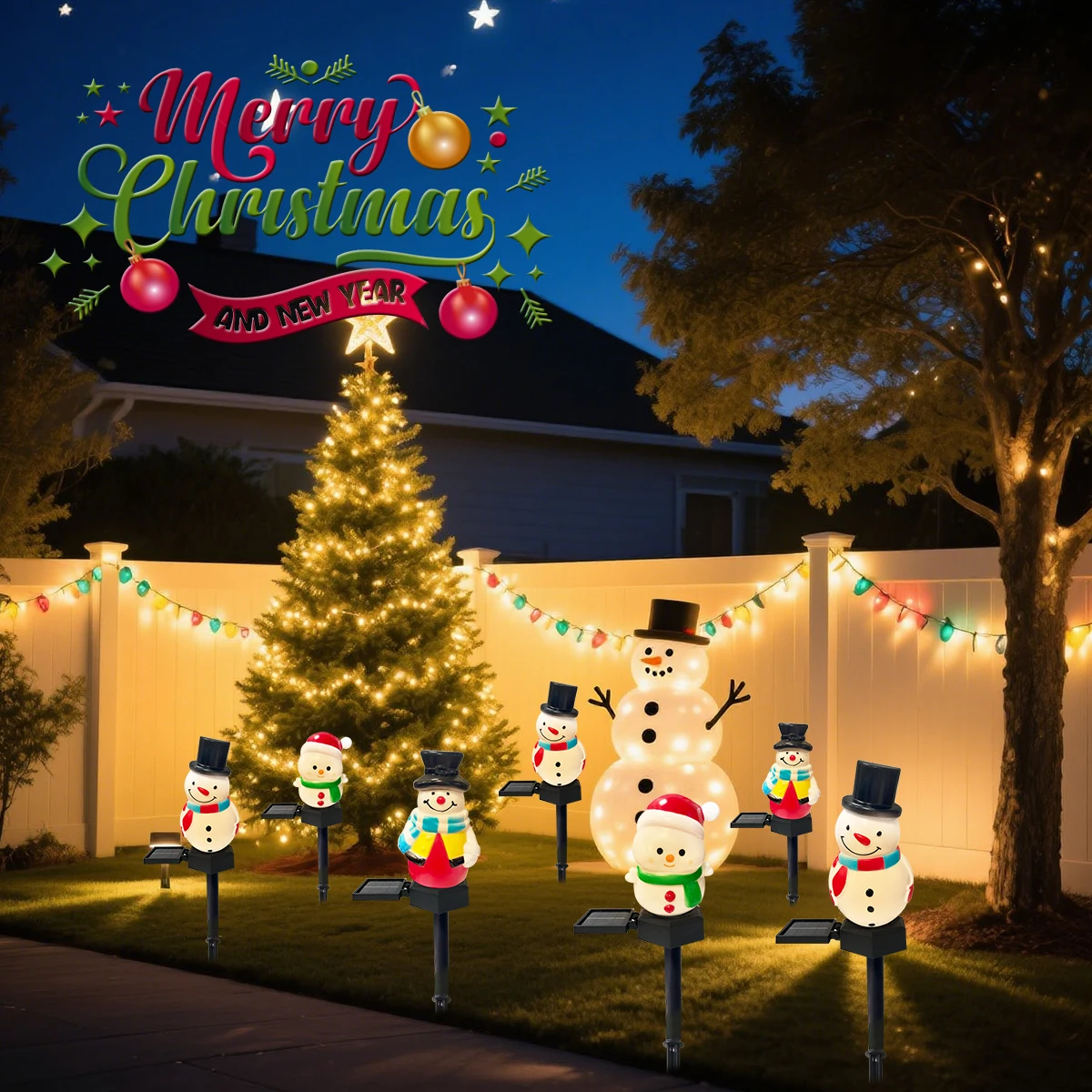 1pc Christmas Cute Snowman Shape Pathway Lights Solar LED Waterproof Walkway Landscape Light For Home Garden Winter Yard Decor