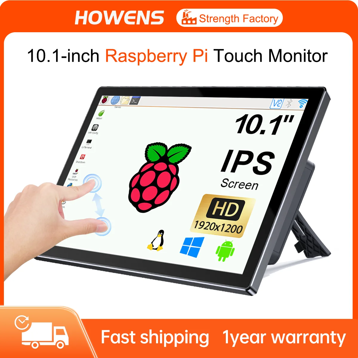 

HOWENS 10.1 inch Raspberry Pi Touch Screen Monitor 1920x1200 IPS Display HDMI Type-C USB-C for PI compatible Banana Win Pi43 A+