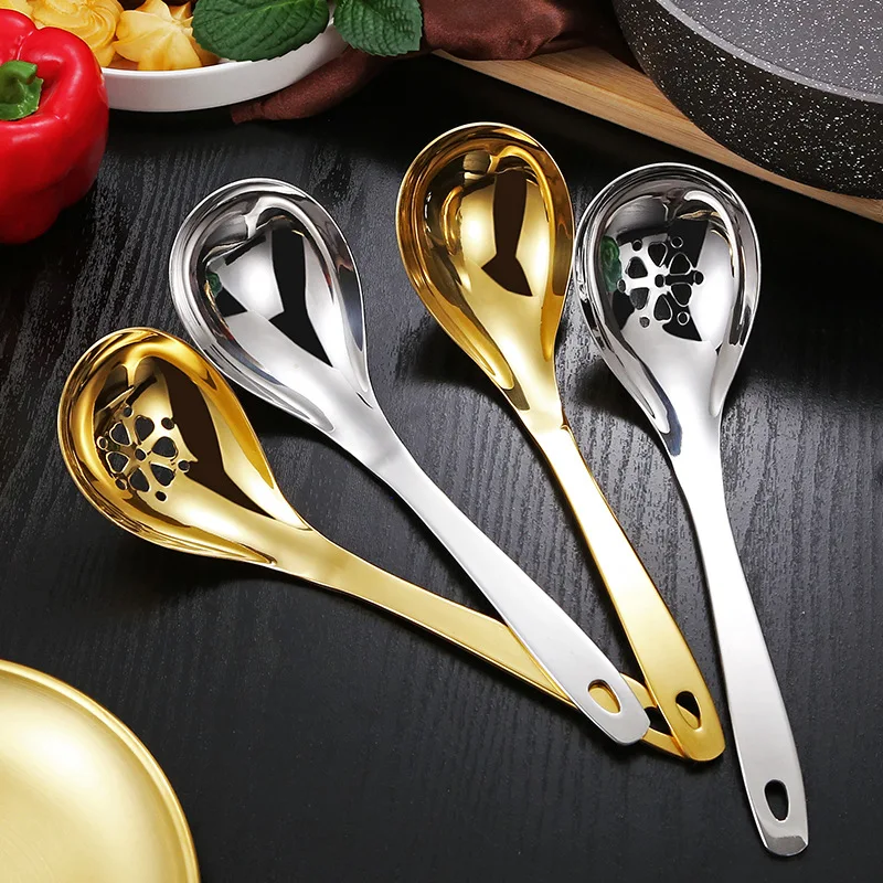 304 stainless steel big spoon household kitchen utensils Congee hot pot spoon filter spoon