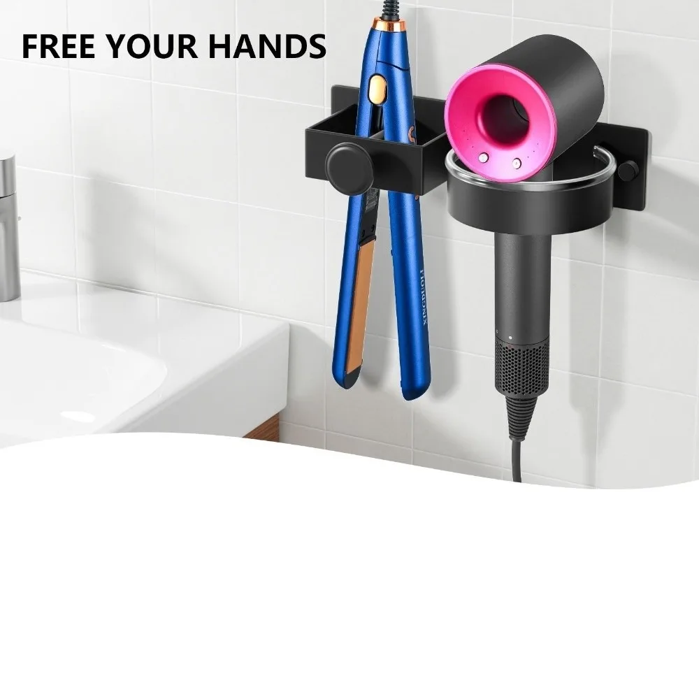 Wall Mounted Blow Dryer Holder Adhesive Stainless Steel Storage Rack Black Thickened Metal Curling Iron Holder Barber Shop