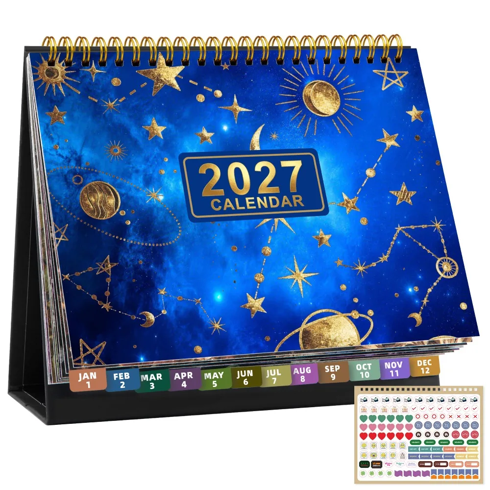 Wirebound Desk Calendar Notebook Multi-function Desktop Paper Calendar Daily Planner Tear-Off Pages Agenda Organizer