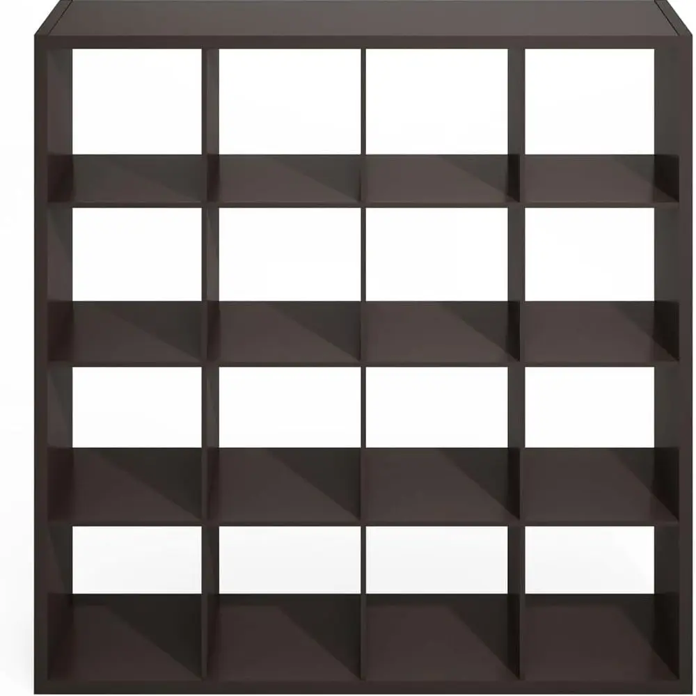 وحدة رفوف خلفية مفتوحة مكونة من 16 مكعبًا - منظم تخزين بإطار سميك للمكتب المنزلي وغرفة المعيشة في بلوط داكن