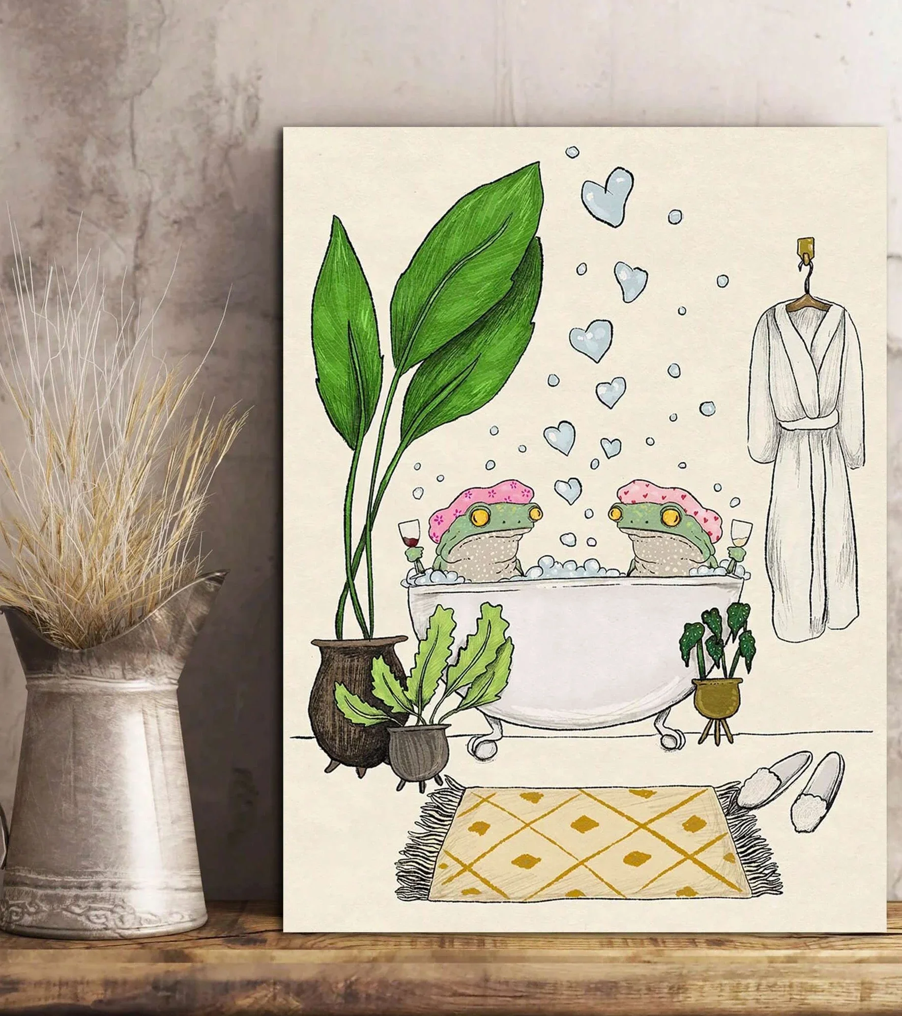 Frogs Taking A Bath Together Animal Poster Wall Decoration Canvas Art Modern Minimalist Style New