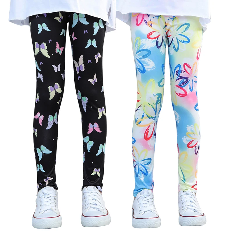 LJMOFA Girls Leggings for Kid Summer Floral Pencil Pants Cute Toddler Skinny Trousers Teenage Child 3-10 Years Tight Pant D318