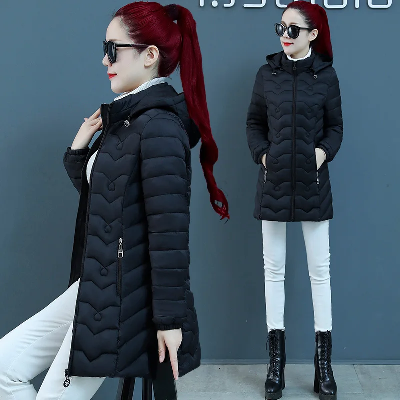 Herbst Winter Damen Mode Slim Fit Daunenjacke Mittellange Wattierte Übergröße Muttermantel Koreanischer Stil Pendlerkleidung