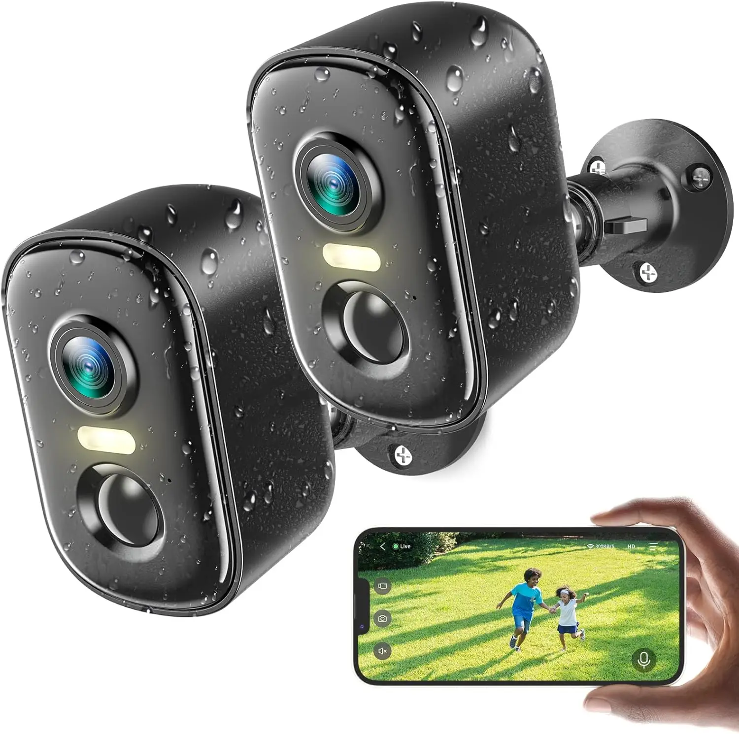 

Комплект из 2 беспроводных уличных камер безопасности 2K с ИИ-детектором движения, цветным ночным видением, двусторонней связью и сиреной-оповещателем