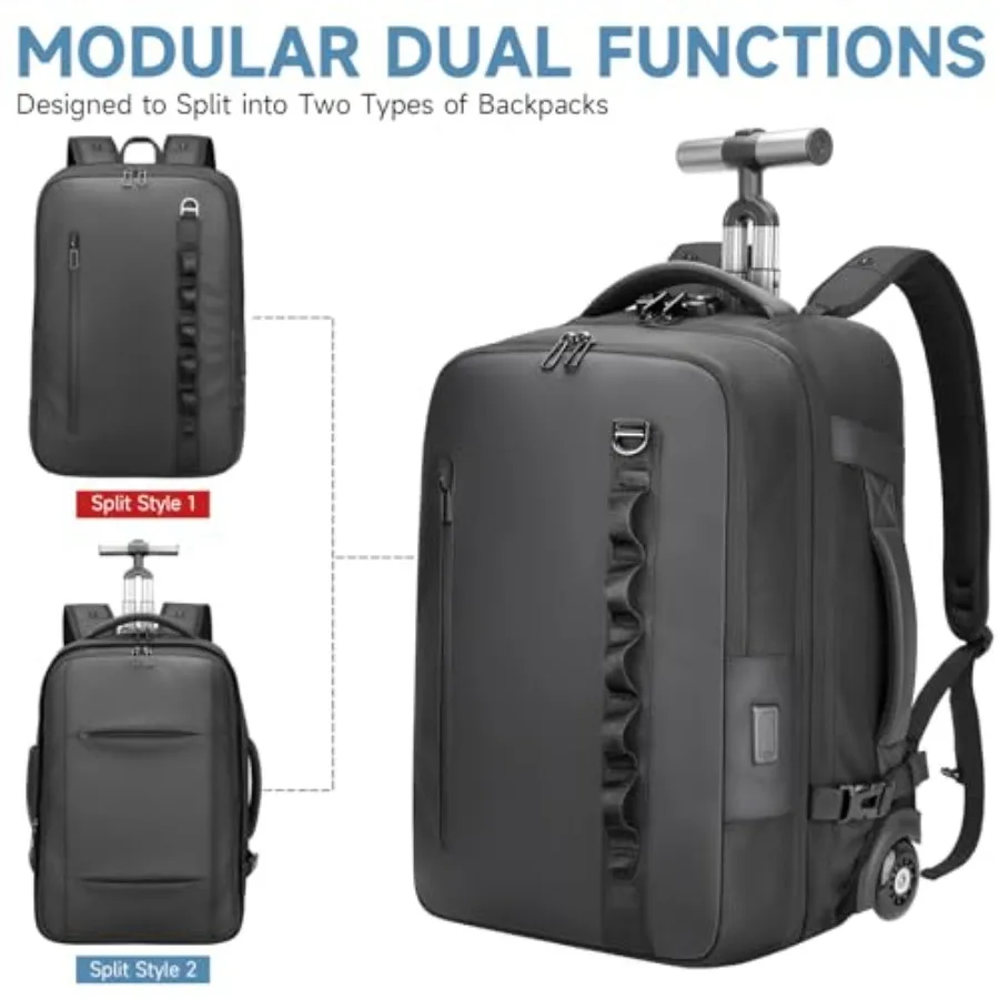 حقيبة ظهر للسفر 3 في 1 حقيبة ظهر تحمل على الطيران معتمدة من حقيبة منتج شخصية مقاومة للماء مع حقيبة ظهر قابلة للفصل بعروة إضافية #4