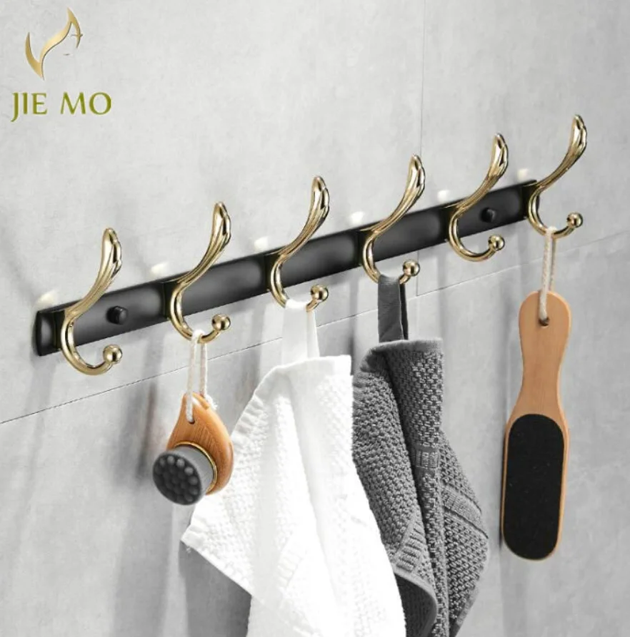 Bathroom wall hanging black and gold coat hook cloth hook bedroom wardrobe row hook bathroom towel hook afterdoor coat hook