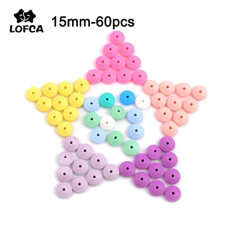 LOFCA 60pcs 15mm Silicone Lentil Beads Baby Teething Beads BPA-Free Food Grade Making Baby Oral Care Pacifier Chain  Accessorise