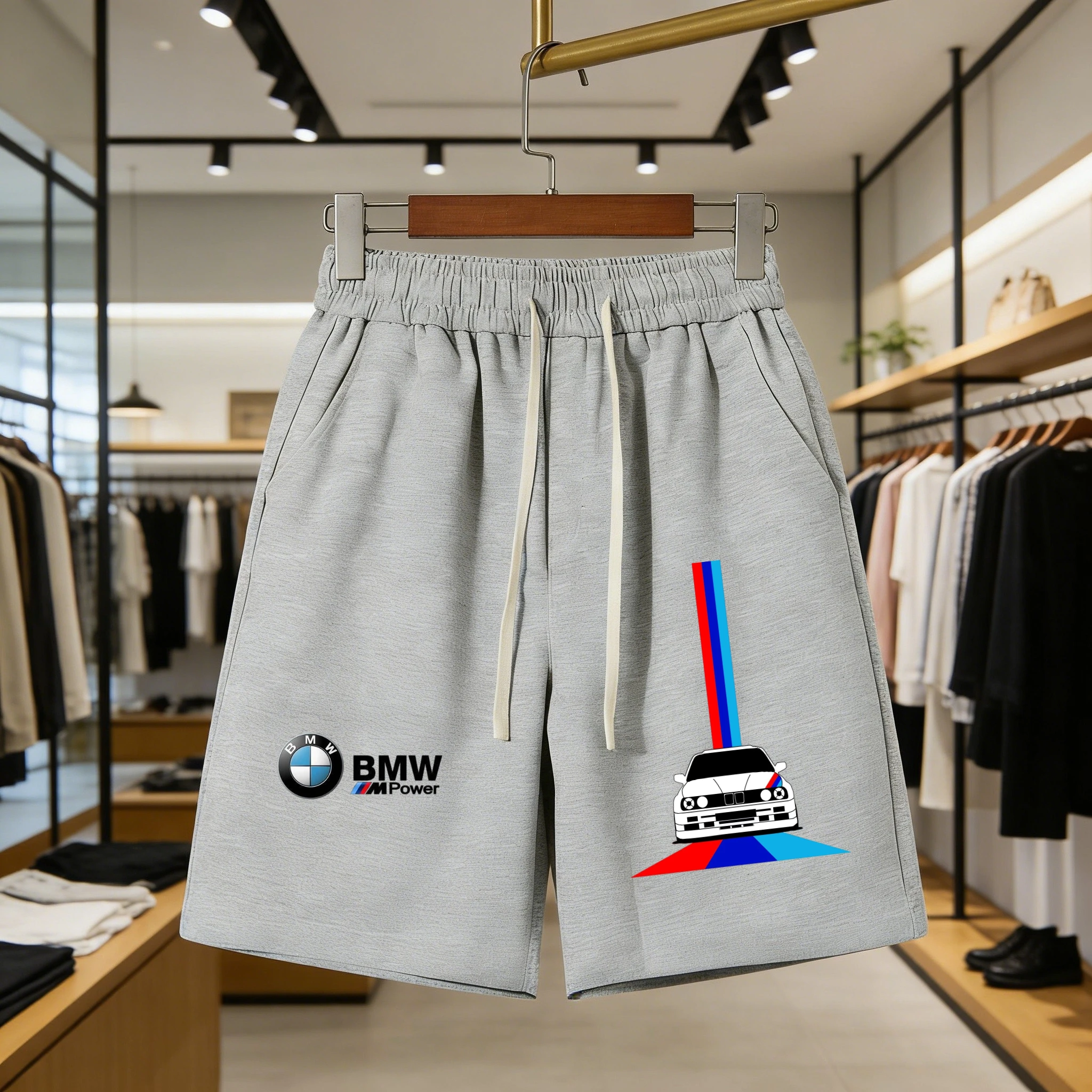 

BMW Car Logo Print Shorts Men Streetwear Summer Casual Fitness Sports Five-point Pants Lightweight Soft Elastic Waist Bottoms