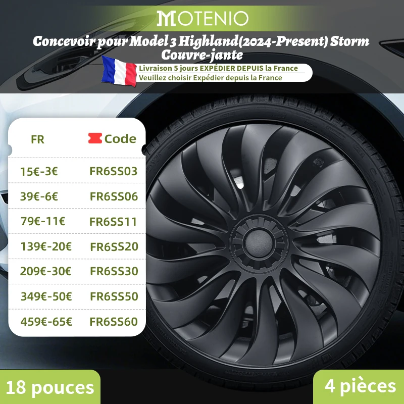 Conception de couverture de roue pour Tesla modèle 3 Highland 2023 – 2026, 4 pièces, enjoliveurs droits et gauche de 18 pouces, accessoires de couverture de roue de Style tempête