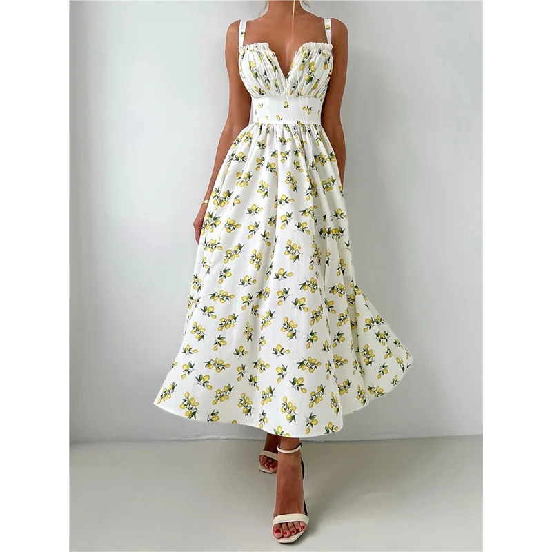 ASDS-Vestidos de verão para mulheres 2025 vestido espartilho floral longo vestido de mulher de leite