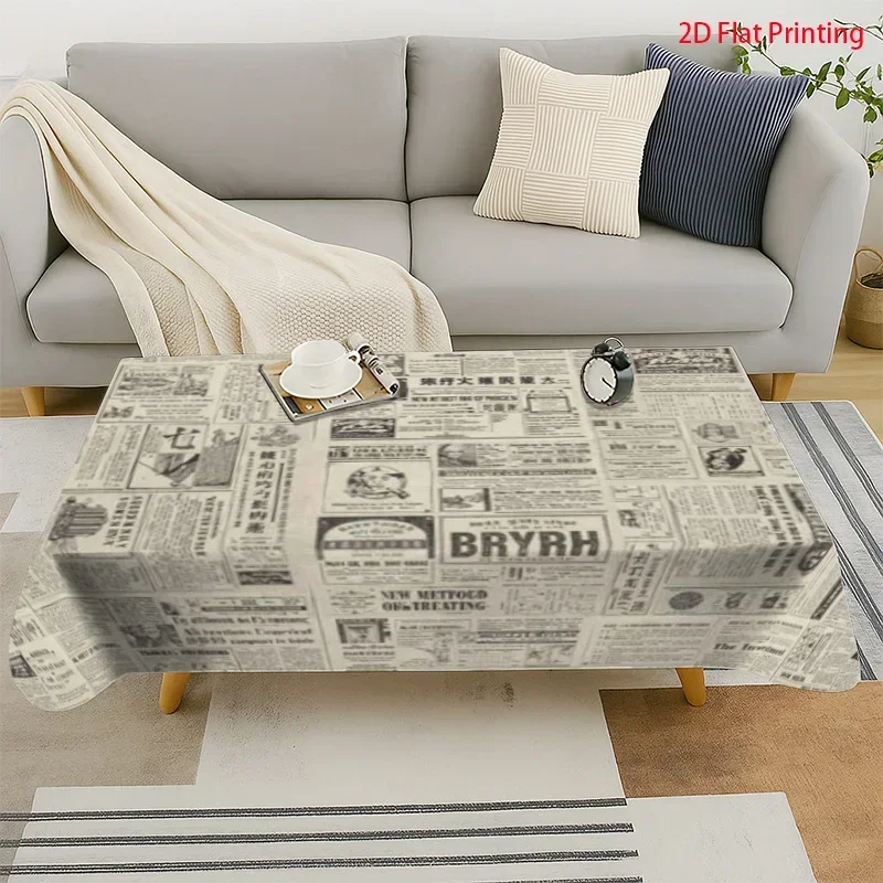 Rectangular tablecloth, heavy and high-quality, tablecloth, retro newspaper collage, black and white tonesxzj