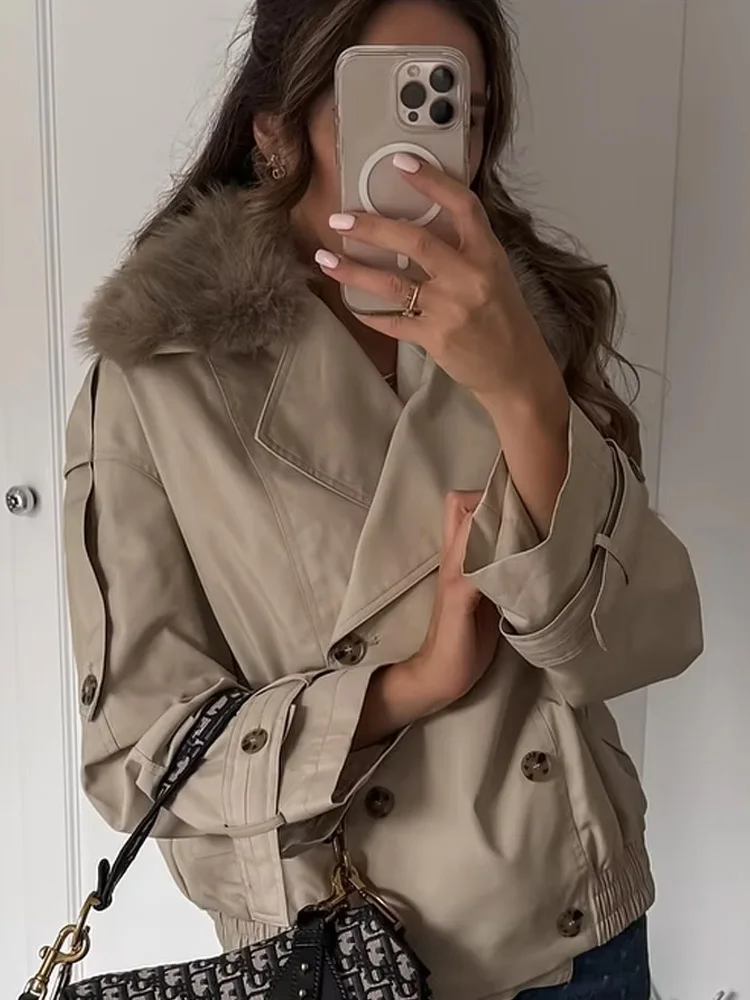 

HH Autumn Woman Street Style Lapel Double-Breasted Pocket Decoration Slim Short Coats Women Elegant Casual Loose Jackets