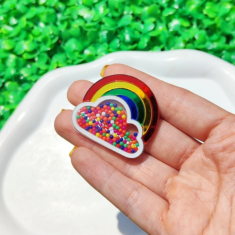 KUGUYS Rainbow Candy Colored Beads Brooches for Women Cloud Planet Acrylic Whimsical Fashion Jewelry Kawaii Accessories