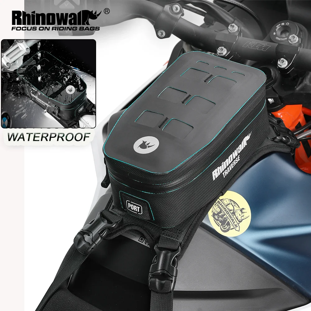 

Сумка на бак для мотоцикла Rhinowalk, водонепроницаемая передняя упаковка для двигателя с сетчатым карманом системы MOLLE, сухая дорожная сумка для хранения