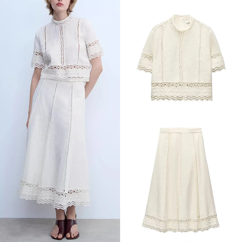 

Z Summer 2025 Women's Hook Knitted ort Sve irt And Skirt Set Polyester Fiber Faionable Ensemble 273043 273044