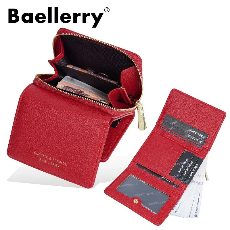 Baellerry Women's Short 3 Folds Wallet PU Leather Multi-functional Fashion Premium Card Holder Coin Pocket Wallets