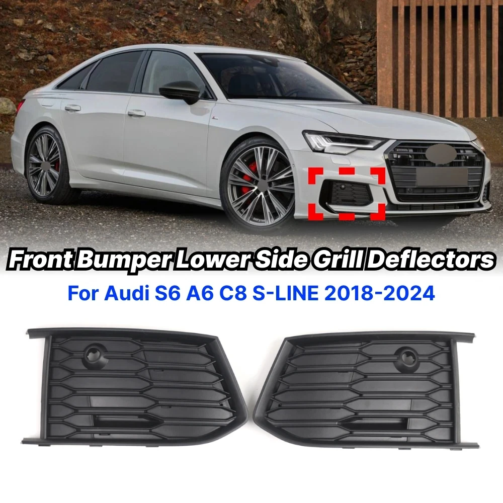 Fog Light Grille Mesh Cover Trim Bumper Grill For Audi S6 A6 C8 S-LINE 2019- 2025 4K0807151A 4K0807152A