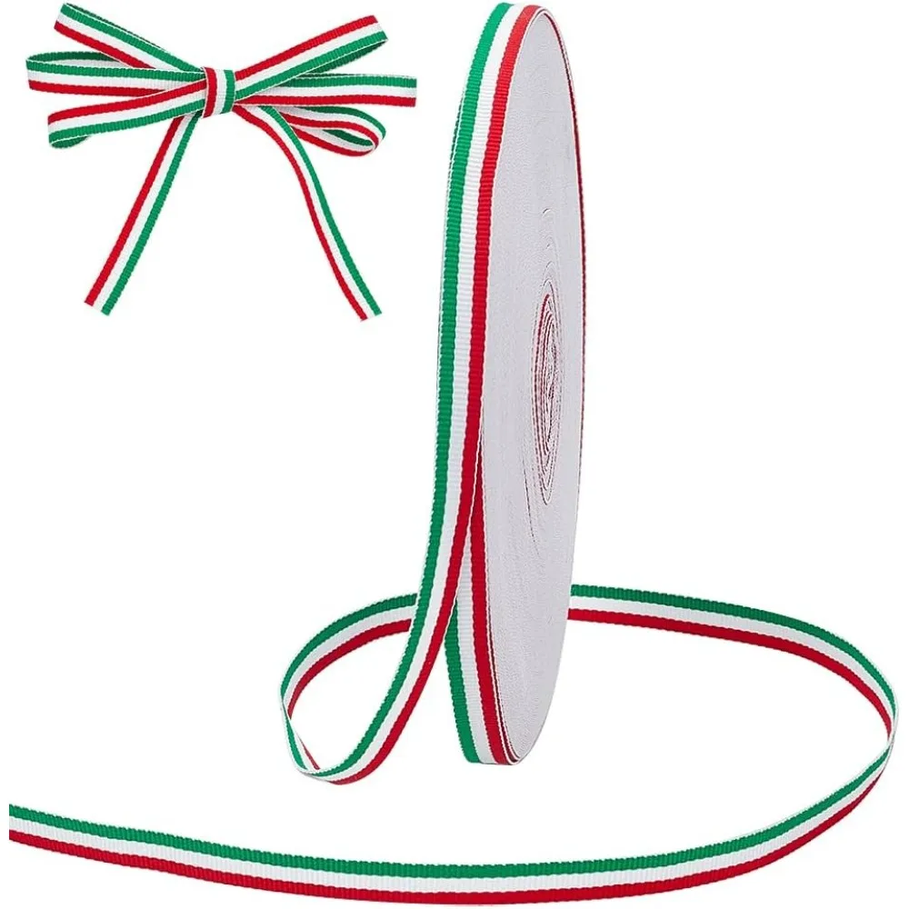 50 Yard rotes weißes und grünes Band 3/8"(10mm) italienische Flagge patriotisches Band dekoratives Band Weihnachtsstreifenband als Geschenk