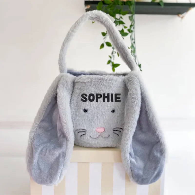 Personalized Custom Name Fluffy Bunny rabbit bag Egg Hunt game basket happy Easter Party decoration family kid boy girl gift