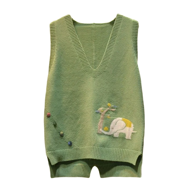 

Милый мультяшный свитер без рукавов с v-образным вырезом, жилет, женские корейские модные вязаные пуловеры, женские топы на весну и осень 2025 г.