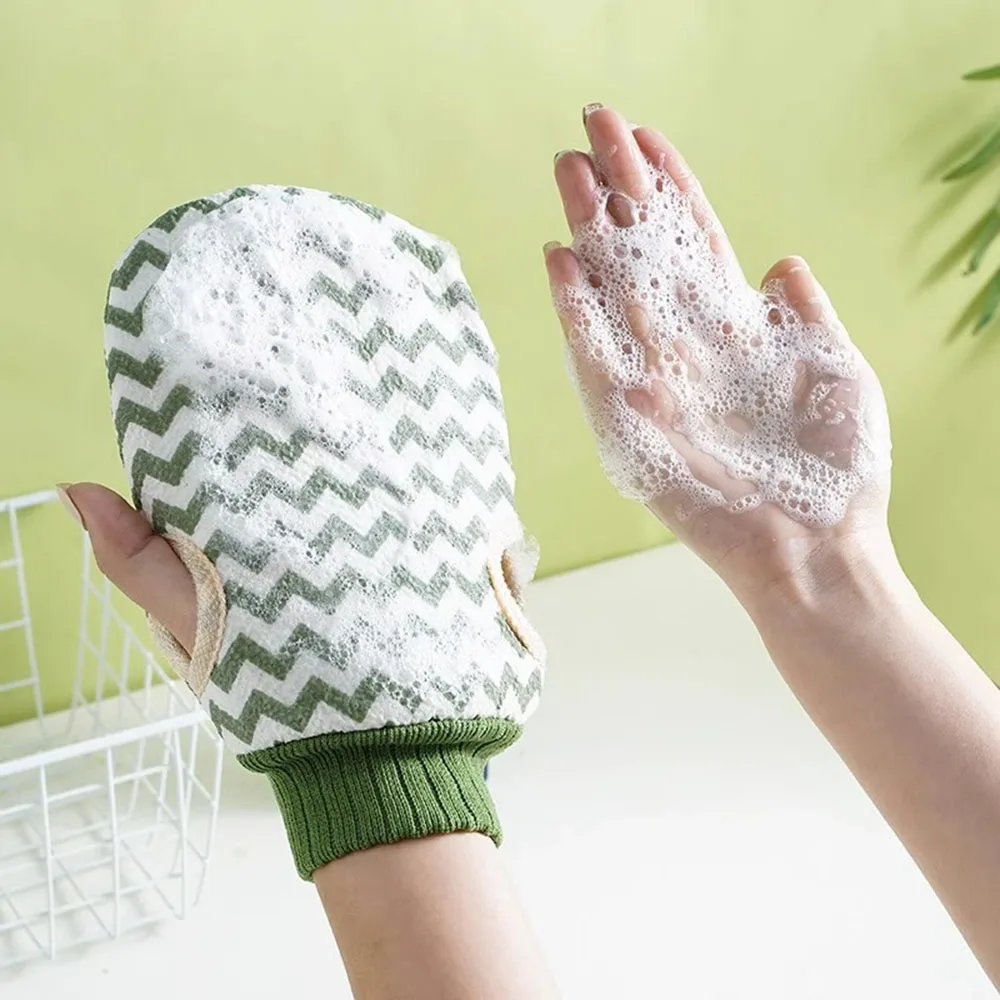Double‑Sided Exfoliating Bath Glove Thumb Hole Design Thick Body Scrub Glove Skin Dead Skin Remover for Shower Bath Home Spa Use