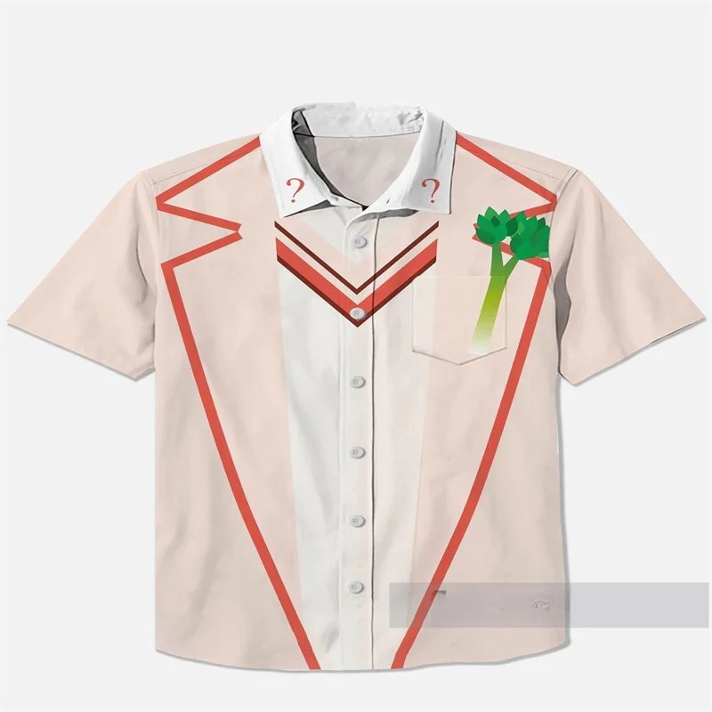 

2025 nostalgic anime retro checkered suit printed short sleeved shirt anime tailcoat printed chest pocket shirt