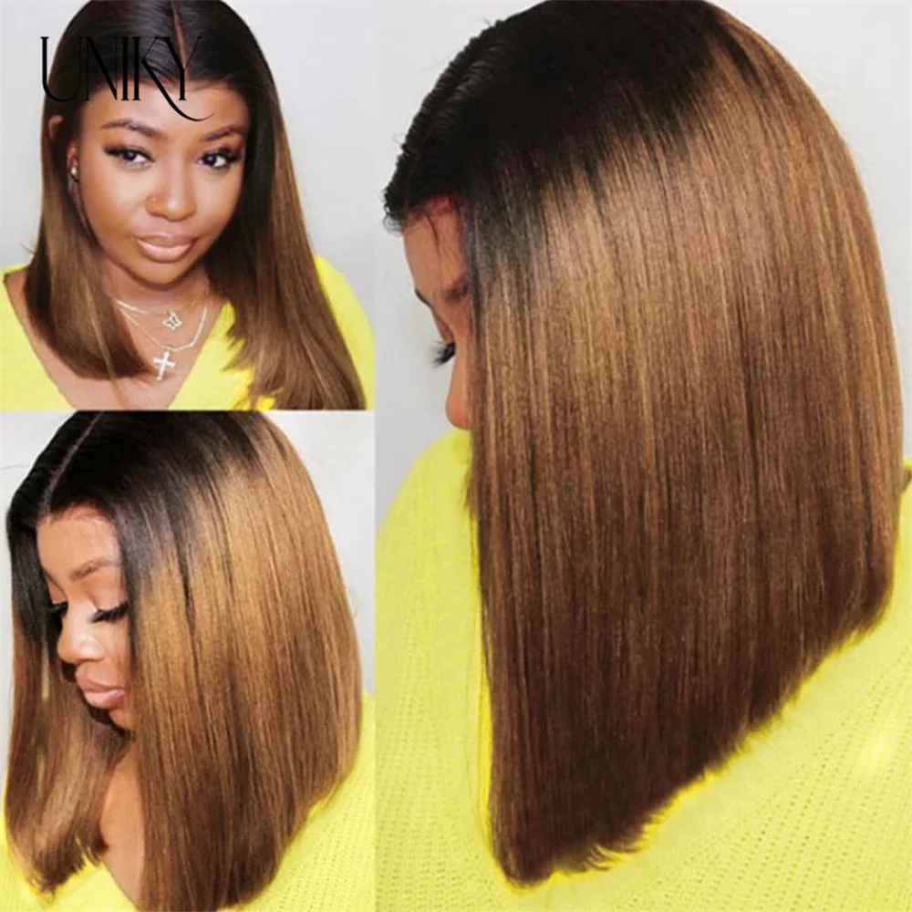 

Uniky Ombre 1B/30 Bob Malaysian Straight Highlight 13x4 Lace Frontal Short Bob Wig Remy Hair 4x4 Lace Closure Human Hair Wigs