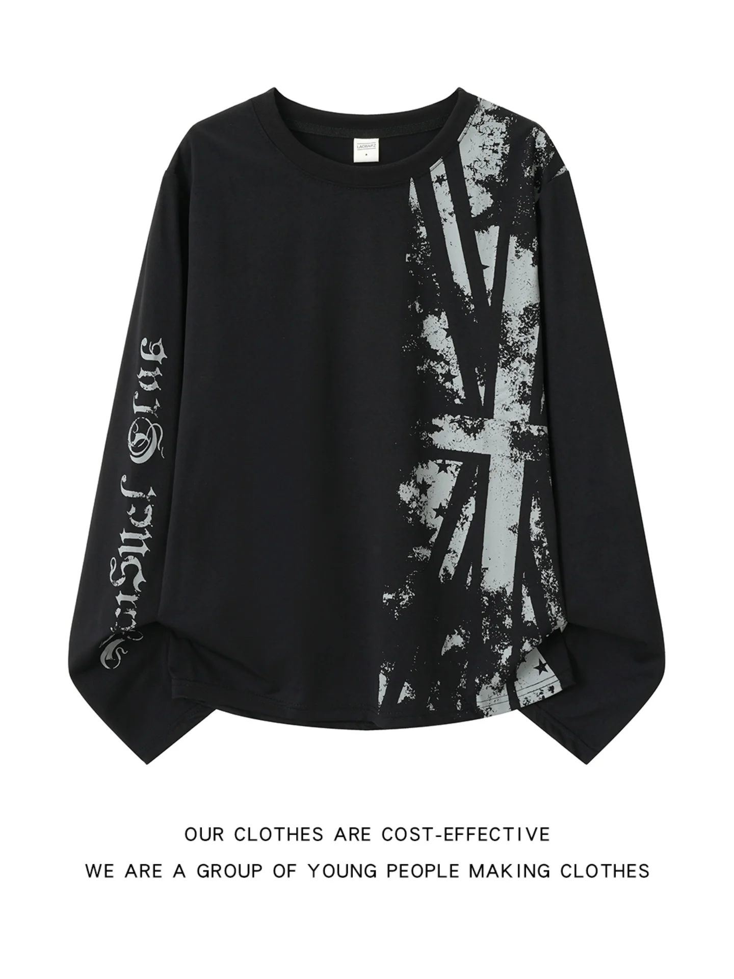 American Street Style Flag Print Long Sleeve T-Shirt round Neck Base Layer Visual Top for Men And Women Skin Friendly Breathable