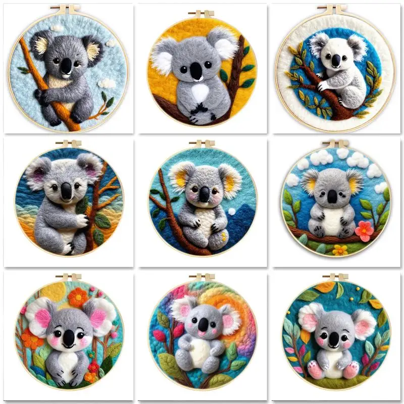 

GATYZTORY Wool Felt Kit With Frame Felting Needles koala Animal Wool Craft Set for Beginners DIY Handwork Wool Felting Painting