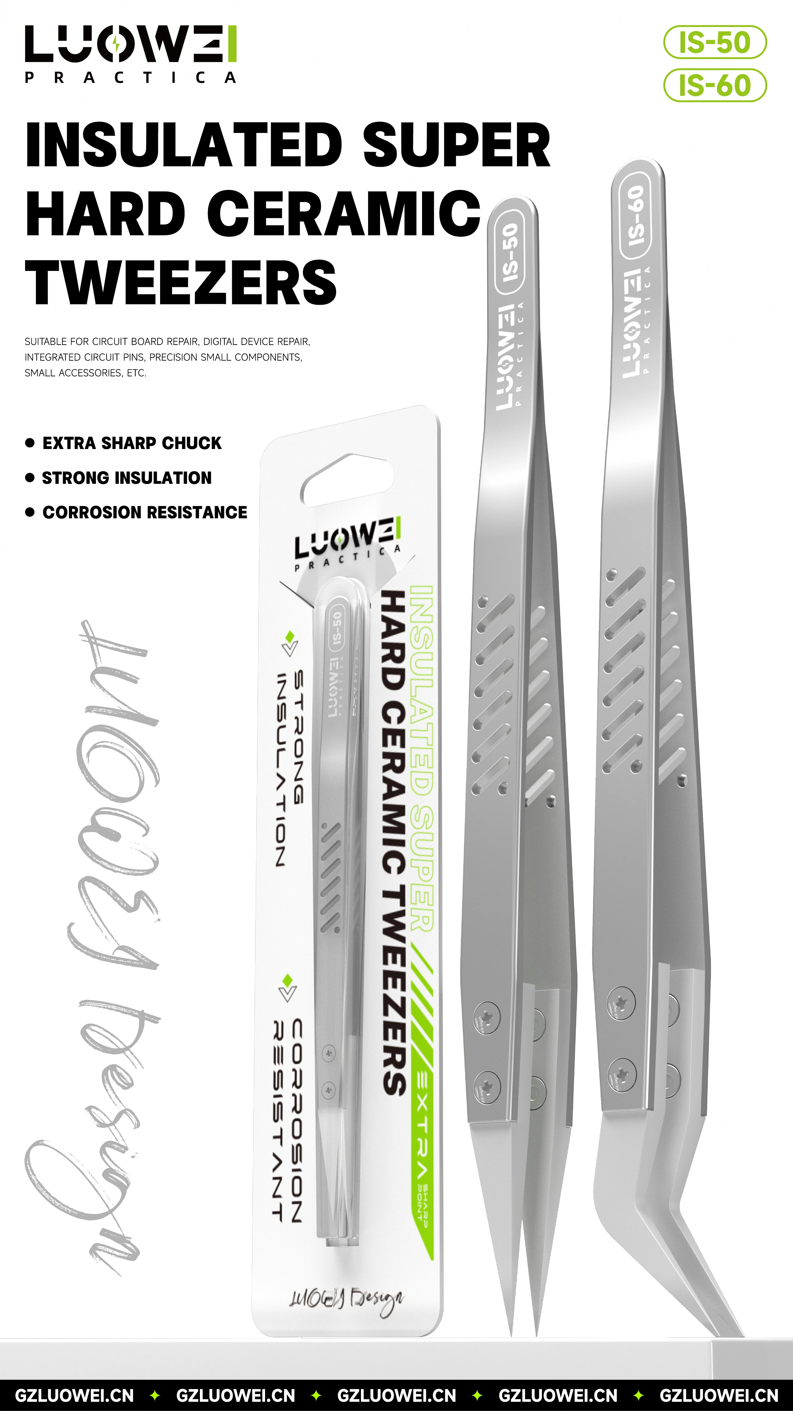 LUOWEI-IS50/60 High Precision Non-magnetic Insulating Forceps - 700 Celsius Heat Resistant Hand-polished