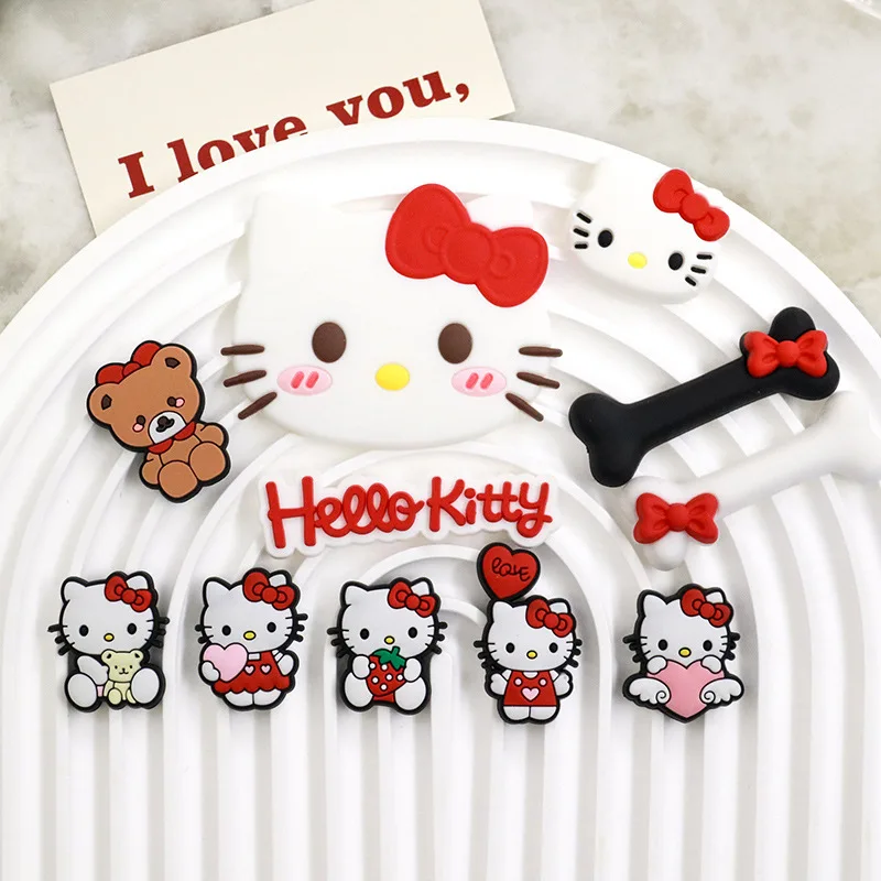 New Hello Kitty Shoe Accessories for Clogs Classic Cartoon Sandals Indoor Slippers JIBBITZ  Birthday Gift Creative Party Gift image 3