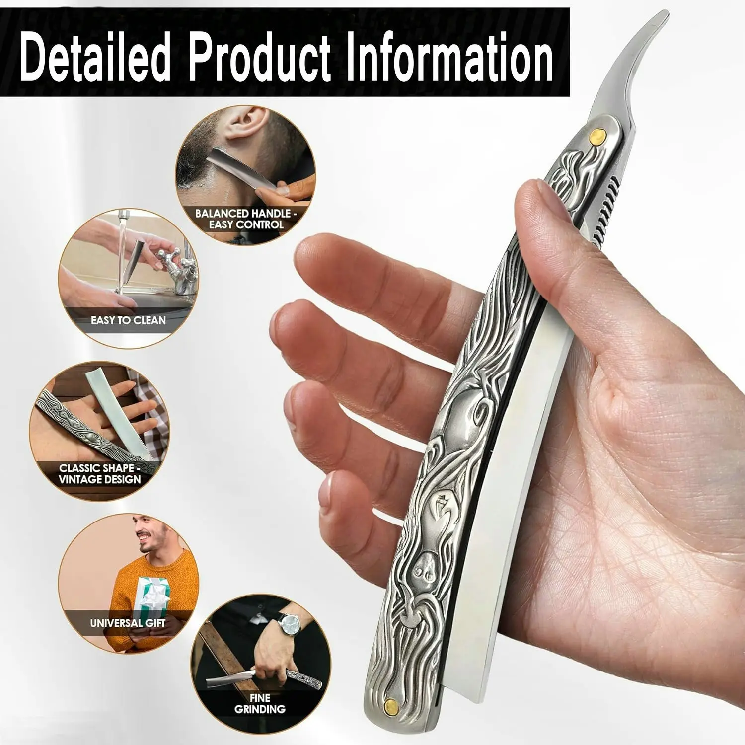 ماكينة حلاقة احترافية ذات حافة مستقيمة لقص الشعر وتصفيف الشعر للرجال - أدوات ماكينة حلاقة من الفولاذ المقاوم للصدأ بحافة مستقيمة #3