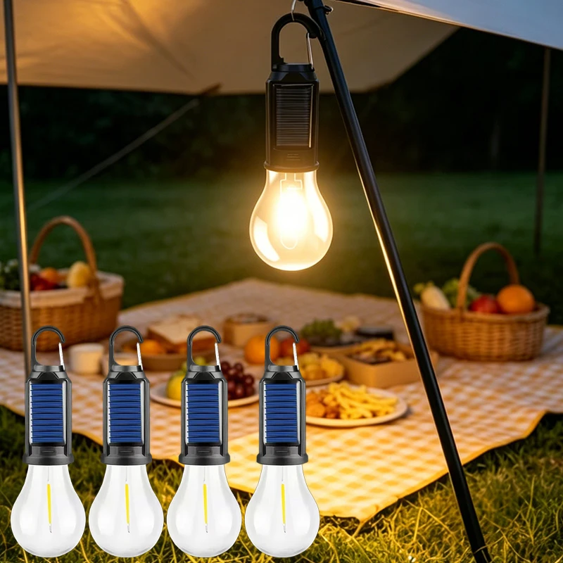 Solar Hanging Camping Lights Rechargeable 3 Brightness Modes Waterproof Tent Bulbs for Camping Hiking Emergency Outage