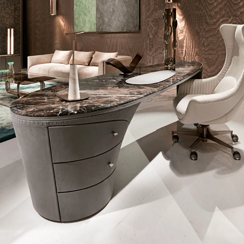 Light luxury desk marble desktop study high-end Italian computer desk with drawers designer