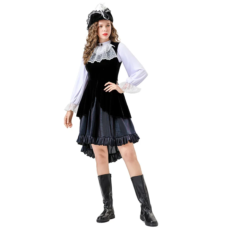 Costume di Halloween Cosplay Pirata dei Caraibi Abito irregolare Cappello Top Abito Carnevale Festa a tema Giochi di ruolo Abiti Donne adulte