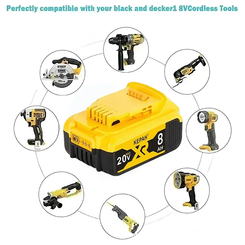 Dewalt 전동 공구용 배터리, 8000mAh, 20V, 8.0Ah, DCB206, 20V, DCB205, DCB200 DCB204-2, 신제품 100%