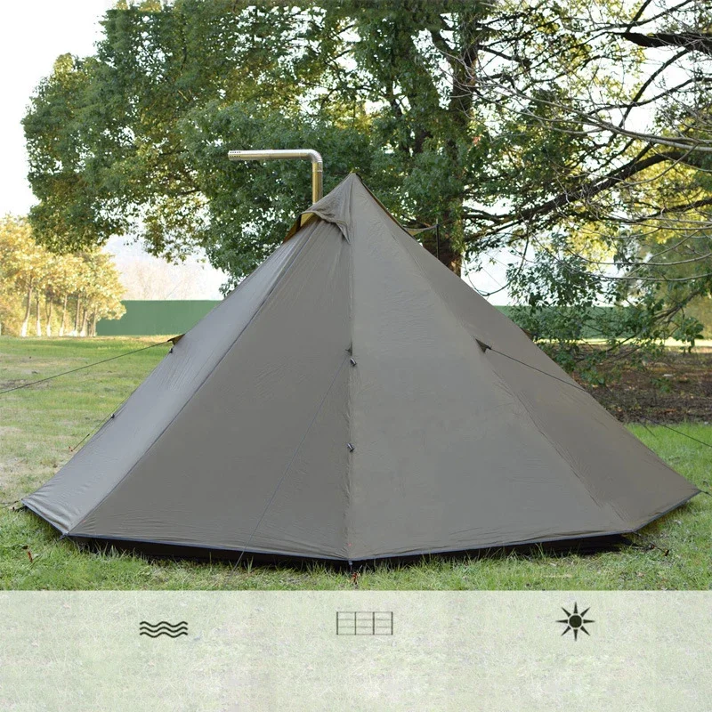 

Качественная 70D уличная палатка для кемпинга, прямая продажа с фабрики, устойчивая к разрыву, 4 сезона с Джеком, большой семейный дизайн пирамиды