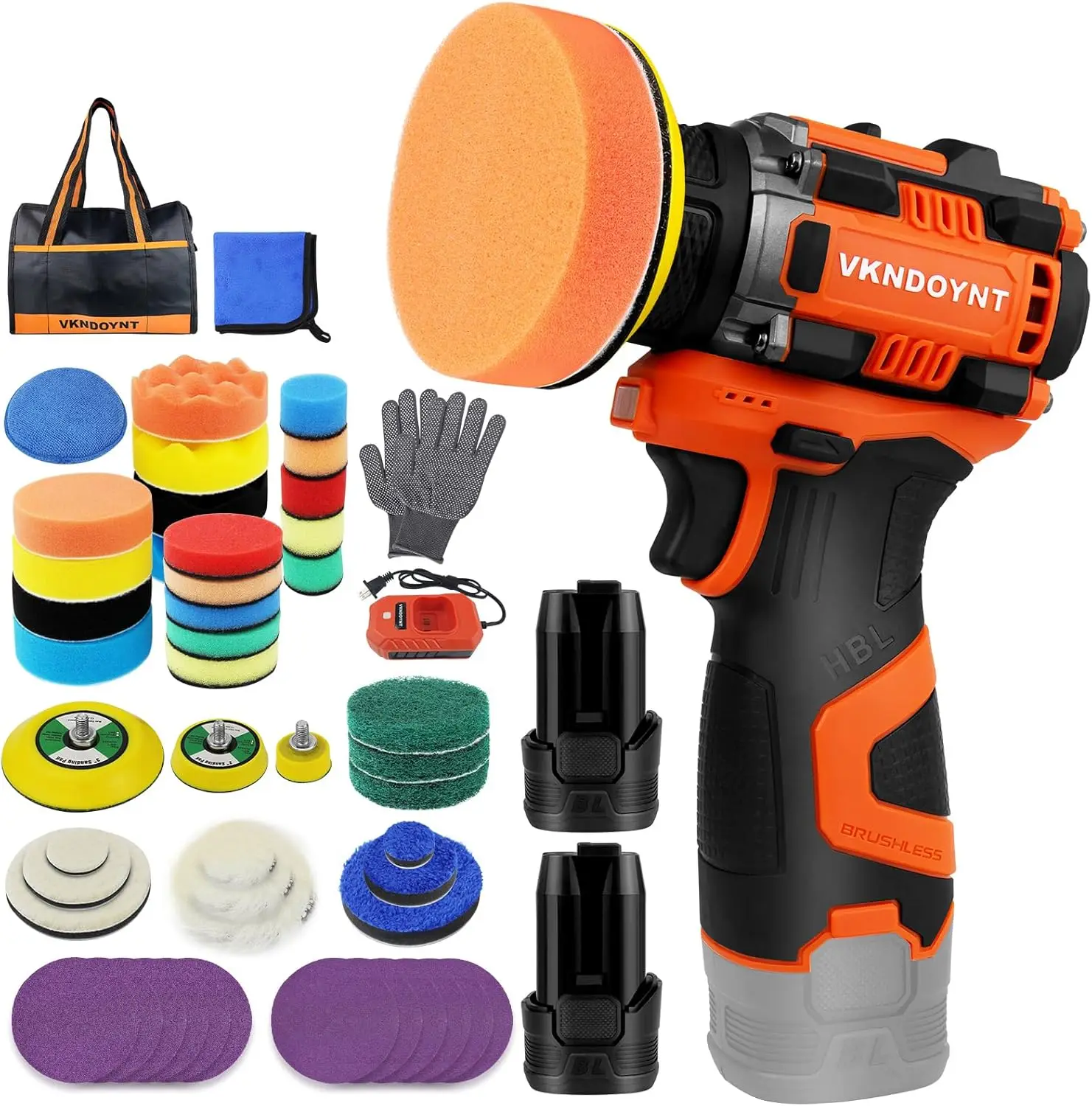 

Brushless Cordless Polisher with 2 Speeds, 2x3.0Ah Batteries, 52pcs Accessories for Car Detailing