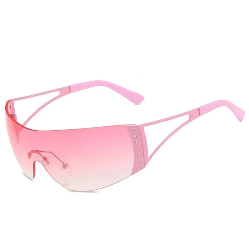 Женские цельные солнцезащитные очки без оправы, очки пилота без оправы в форме пентаграммы, инкрустированные кристаллами, 2024