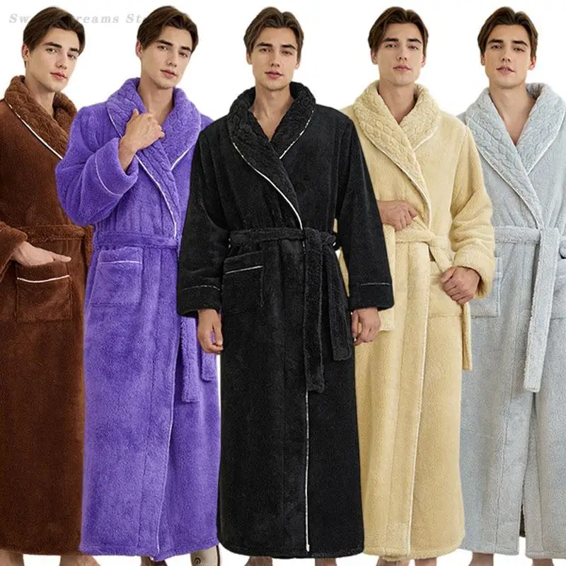 

Men's Plus Size Robe Bathrobe Kimono Thickened Coral Fleece Sleepwear Autumn Winter New Nightgown Flannel Home Wear Nightwear
