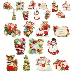 22Pcs Christmas Tree Ornaments Vintage Santa Claus Merry Christmas Greetings Joy Sign Xmas Gift Box Reindeer Santa Boot Snowman