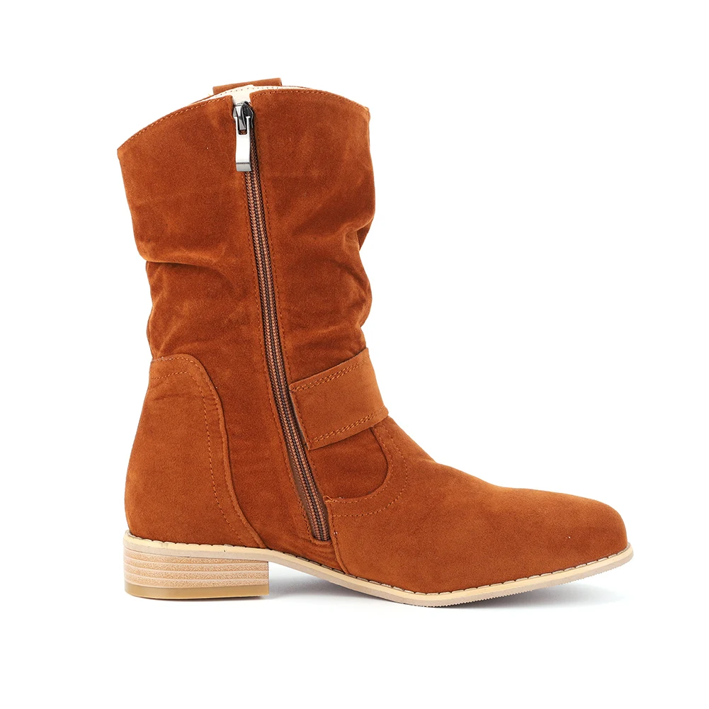 Stivaletti da donna Stivaletti comodi in pelle scamosciata antiscivolo Stivaletti corti leggeri con cerniera Stivali da cowboy occidentali per l'autunno inverno