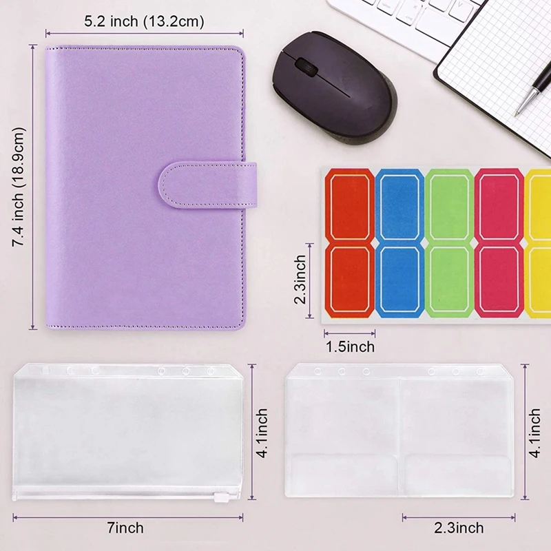 Горячий TTKK 2 комплекта 14 пакетов для папок формата А6 с кожаной крышкой, 6-кольцевая бюджетная папка с денежным конвертом, папка, розовая и фиолетовая