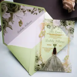 10pcs Girl Sweet 15 Bar Mitzvah Quinceanera Birthday Invitation Card Clear Acrylic Butterfly Green with Custom Print Box